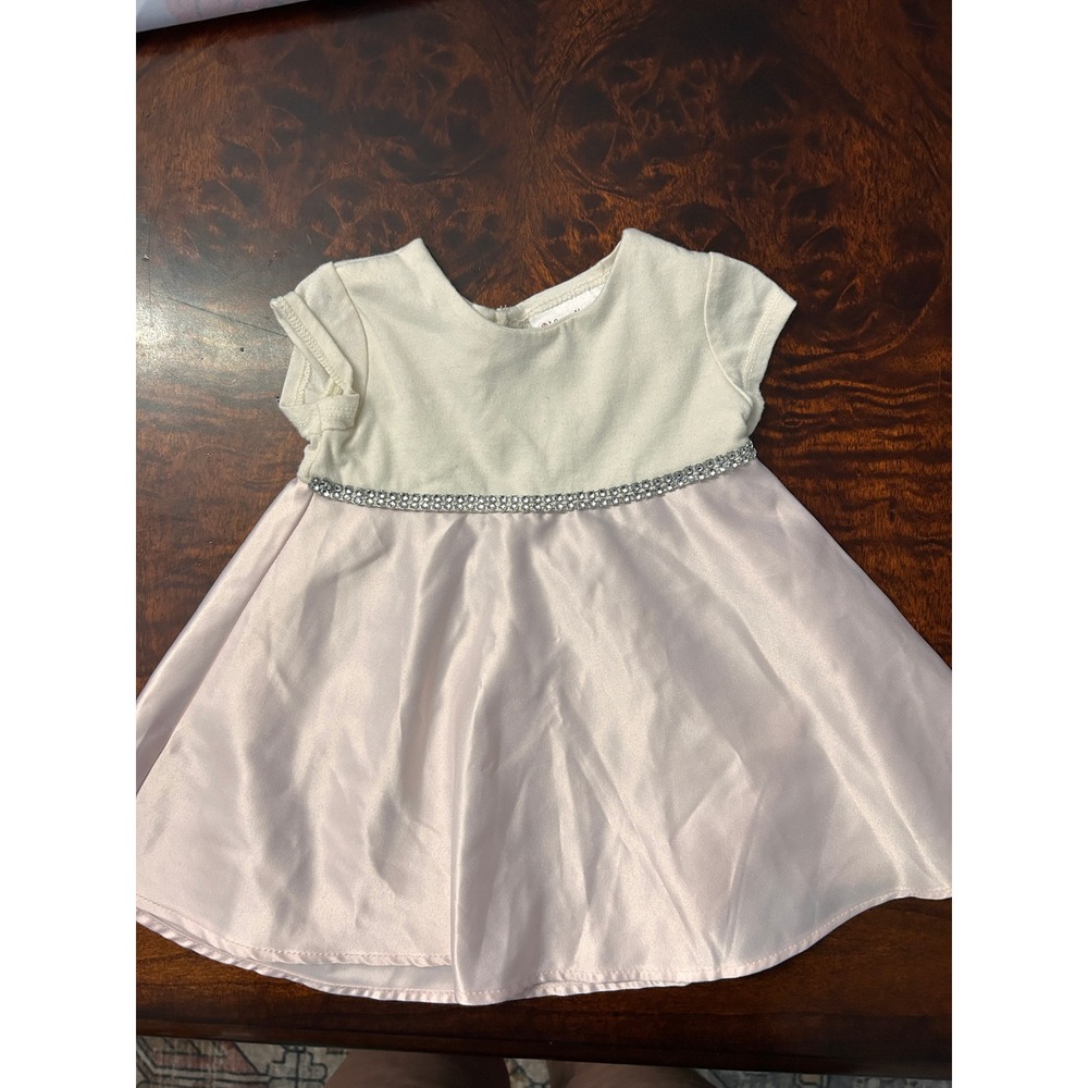 Sweet Heart Rose Infant 12M Pink Satin Cream Rhinestone Special Occasion Dress